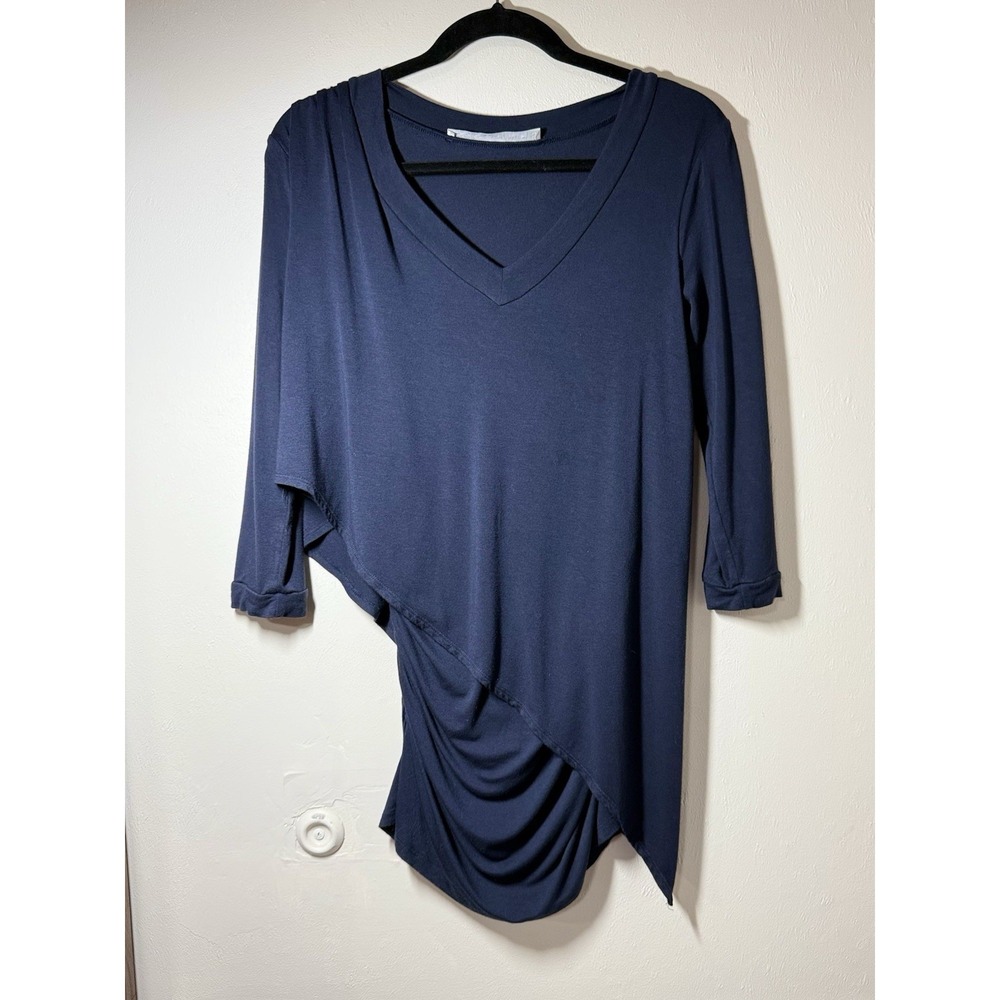 Lola & Sophie Ribbed Layered Knit V Neck Tunic Top Women's Small Blue 3/4 Sleeve